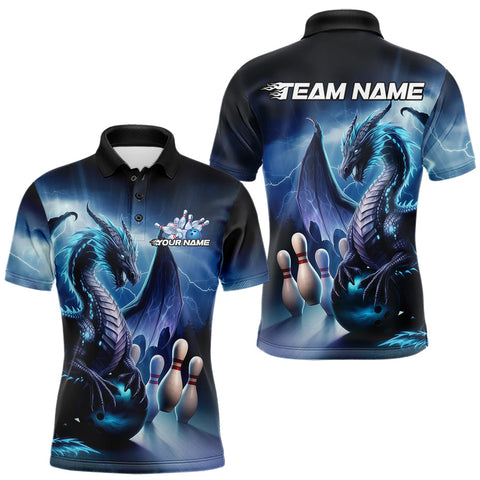 Maxcorners Custom Purple Thunder Lightning Dragon Bowling Polo Shirts For Men, Bowling Team Uniform LM233