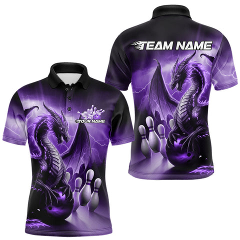 Maxcorners Custom Red Thunder Lightning Dragon Bowling Polo Shirts For Men, Bowling Team Uniform LM233