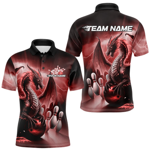 Maxcorners Custom Turquoise Blue Thunder Lightning Dragon Bowling Polo Shirts For Men, Team Uniform LM233