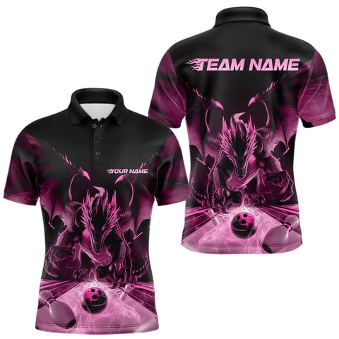 Maxcorners Custom Black And Pink Dragon Bowling Jerseys, Dragon Bowling Team Polo Shirts For Men LM233