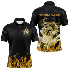 Maxcorners Custom Yellow Skull Smoke Bowling Team Men Polo Shirts, Halloween Bowling Outfit LM2608