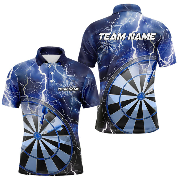 Maxcorners Custom Blue Thunder Lightning Dartboard Darts Polo Shirts For Men, Dart Tournament Team Shirt