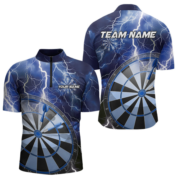 Maxcorners Custom Blue Thunder Lightning Dartboard Darts Polo Shirts For Men, Dart Tournament Team Shirt