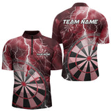 Maxcorners Custom Red Thunder Lightning Dartboard Dart Polo Shirts For Men, Dart Tournament Team Shirt