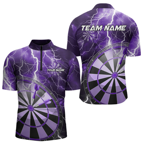 Maxcorners Custom Purple Thunder Lightning Dartboard Dart Polo Shirts For Men, Dart Tournament Team Shirt