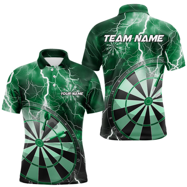 Maxcorners Custom Green Thunder Lightning Dartboard Dart Polo Shirts For Men, Dart Tournament Team Shirt