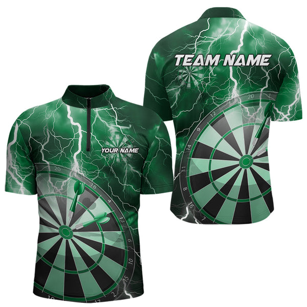 Maxcorners Custom Green Thunder Lightning Dartboard Dart Polo Shirts For Men, Dart Tournament Team Shirt