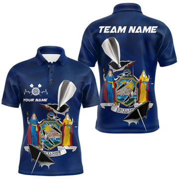 Maxcorners Custom New York State Flag Silver Dart Steel Tip Dart Men Polo Shirt, Dart Team Jerseys