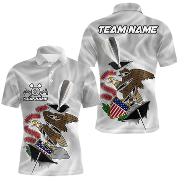Maxcorners Custom Illinois State Flag Silver Dart Steel Tip Dart Men Polo Shirt, Dart Team Jerseys