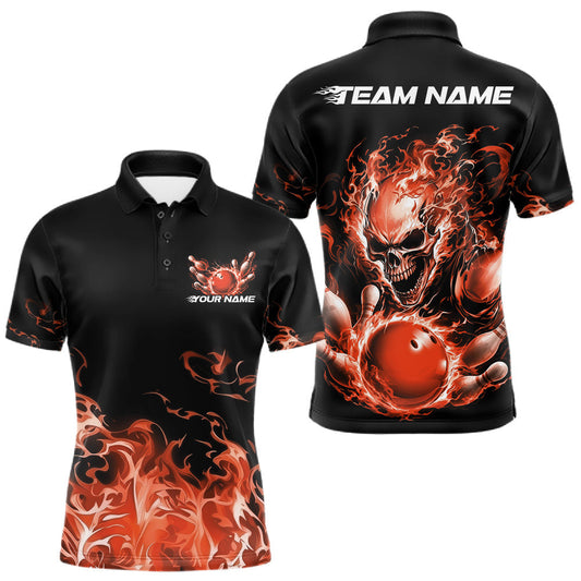 Maxcorners Custom Multi Color Fire Flame Skull Bowling Shirts For Men, Women And Kid, Halloween Bowling Jerseys | Orange LM2405