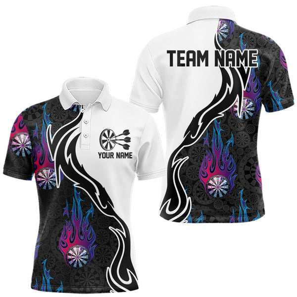 Maxcorners Blue And Purple Flame Dartboad Custom Dart Polo Shirts For Men, Dart Tournament Team Shirt