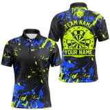 Maxcorners Blue And Green Splatter Personalized Dart Polo Shirts For Men, Dart Jerseys For Team