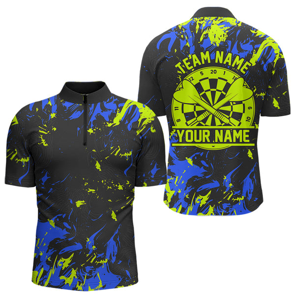 Maxcorners Blue And Green Splatter Personalized Dart Polo Shirts For Men, Dart Jerseys For Team