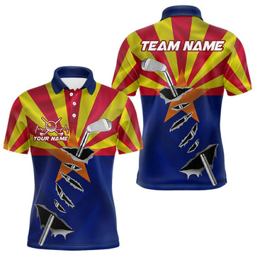 Maxcorners Custom Arizona State Flag Golf Club Patriotic Golf Team Shirt For Men, Golfer Outfits