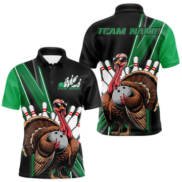 Maxcorners Black And Green Custom Funny Turkey Bowling Men Shirts, Bowling League Team Shirt LM2602