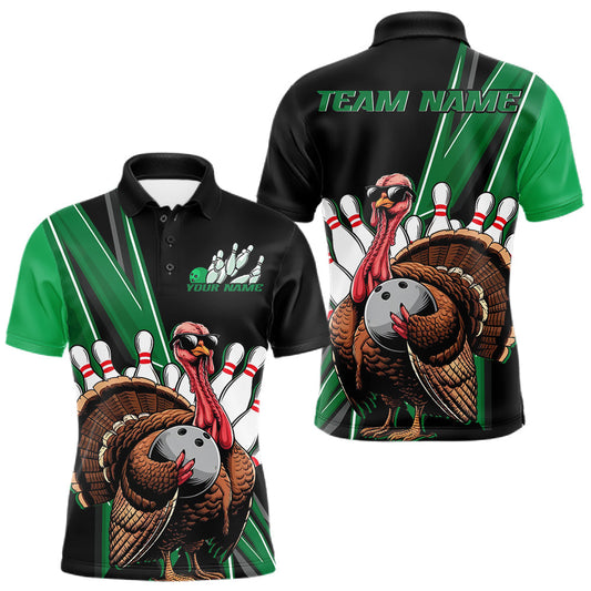 Maxcorners Black And Green Custom Funny Turkey Bowling Men Shirts, Bowling League Team Shirt LM2602