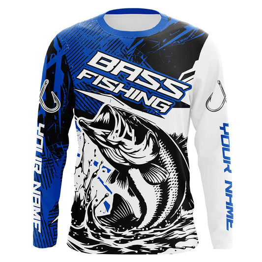 Maxcorners Personalized Bass Fishing Jerseys, Bass Long Sleeve Tournament Fishing Shirts Fishing Gifts | Blue LM0201