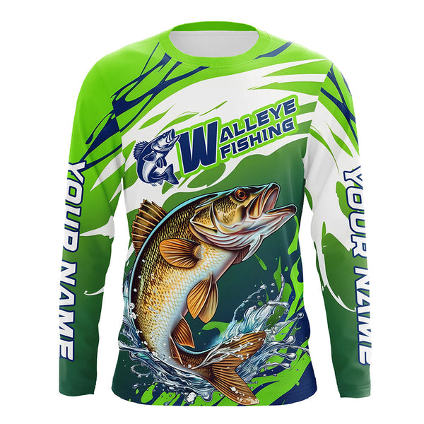 Maxcorners Personalized Walleye Fishing Jerseys, Walleye Fishing Long Sleeve Tournament Fishing Shirts MT2108