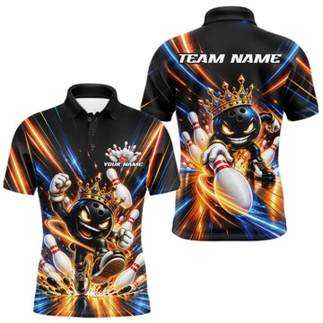 Maxcorners Custom Funny Crown Bowling Team Men Polo Shirt, Bowling King Jersey Bowler Outfit LM2709