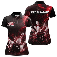 Maxcorners Custom Black And Red Thunder Lightning Bowling Tournament Polo Shirts For Men