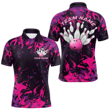 Maxcorners Custom Purple And Pink Camo Men Bowling League Shirt, Bowlers Jerseys Tournament Outfit LM2901