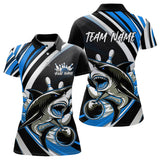 Maxcorners Custom Black And Blue Wolf Bowling Men Polo Shirts, Wolf Scratch Bowling Team League Shirt