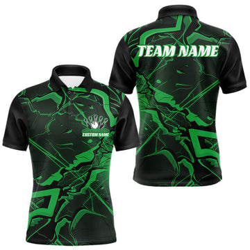 Maxcorners Custom Black And Green Lightning Crack Modern Bowling Team Polo Shirt For Men And Women LM2603