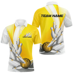 Maxcorners Custom Gold Bowling Polo Shirts For Men, Bowling Team Shirt Bowlers Outfit LM1625