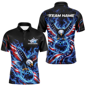Maxcorners Custom Patriotic Eagle Bowling League Team Shirt, US Flag Bowling Men Polo Shirt LM2709