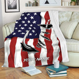 Maxcorners Fish Hook American Flag Customized Name 3D Quilt - Blanket