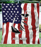 Maxcorners Fish Hook American Flag Customized Name 3D Quilt - Blanket
