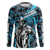 Maxcorners Custom Fish Reaper Skull Bass Long Sleeve Fishing Shirt, Bass Hunter Blue Camo Fishing Jerseys LM0201