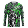 Maxcorners Custom Fish Reaper Skull Bass Long Sleeve Fishing Shirt, Bass Hunter Green Camo Fishing Jerseys LM0201