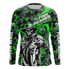 Maxcorners Custom Fish Reaper Skull Bass Long Sleeve Fishing Shirt, Bass Hunter Green Camo Fishing Jerseys LM0201