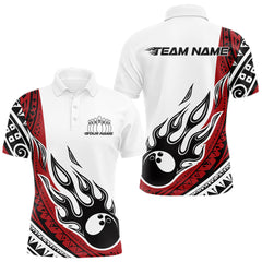 Maxcorners Custom Red Tribal Polynesian Pattern Men Bowling Team Shirt, Maori Style Bowling Outfit