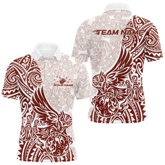 Maxcorners Custom Red Brown Tribal Tattoo Pattern Polynesian Owl Bowling Men Polo Shirts