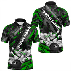 Maxcorners Custom Black And Green Bowling Polo Shirts For Men, Bowling Tournament Team Uniform