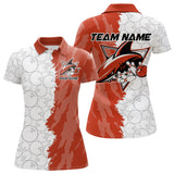 Maxcorners Custom White And Orange Shark Bowling Polo Shirts For Men, Shark Bowling League Shirt