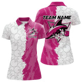 Maxcorners Custom White And Pink Shark Bowling Polo Shirts For Men, Shark Bowling League Shirt