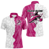 Maxcorners Custom White And Pink Shark Bowling Polo Shirts For Men, Shark Bowling League Shirt