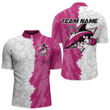 Maxcorners Custom White And Pink Shark Bowling Polo Shirts For Men, Shark Bowling League Shirt