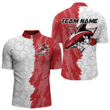 Maxcorners Custom White And Red Shark Bowling Polo Shirts For Men, Shark Bowling League Shirt