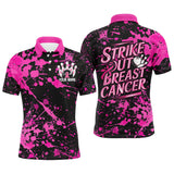 Maxcorners Black And Pin Strike Out Breast Cancer Pink Ribbon Custom Breast Cancer Bowling Shirts For Men LM1610