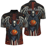 Maxcorners Custom Us Bowling Shirts American Flag Skull Patriotic Bowling Team Shirt Outfit