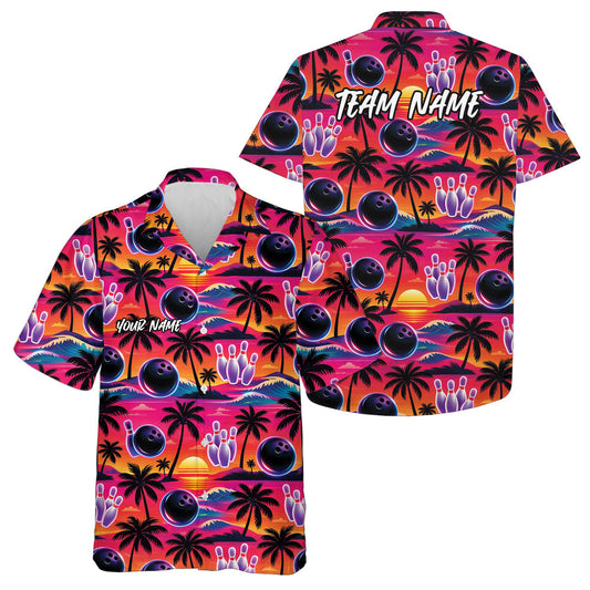 Maxcorners Custom Palm Tree And Sunset Scene Bowling Hawaiian Shirts For Men And Women Summer Outfit 6 LM0503
