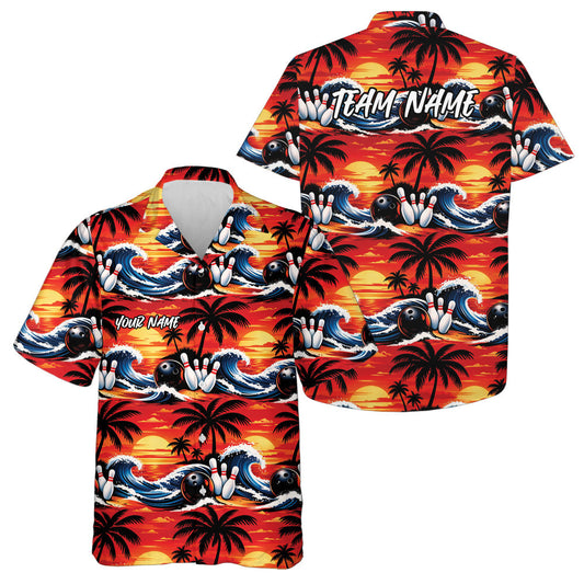 Maxcorners Custom Palm Tree And Sunset Scene Bowling Hawaiian Shirts For Men And Women Summer Outfit 1 LM0503