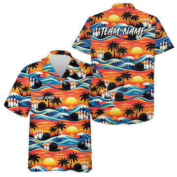 Maxcorners Custom Palm Tree And Sunset Scene Bowling Hawaiian Shirts For Men And Women Summer Outfit 4 LM0503