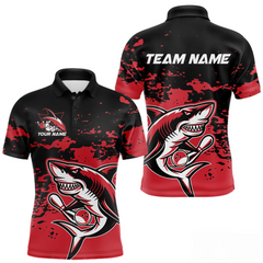 Maxcorners Custom Black And Red Shark Bowling Jerseys, Bowling Team Uniform Shark Men Polo Shirts LM283