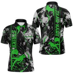 Maxcorners Custom Green And Gray Camo Strike Bowling Polo Team Shirts For Men, Strike Bowling Jersey TU0506