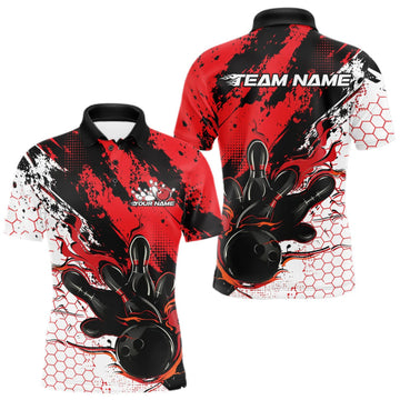 Maxcorners Custom Black, White And Red Flame Bowling Jersey, Bowling Team Men Polo Shirt LM0409